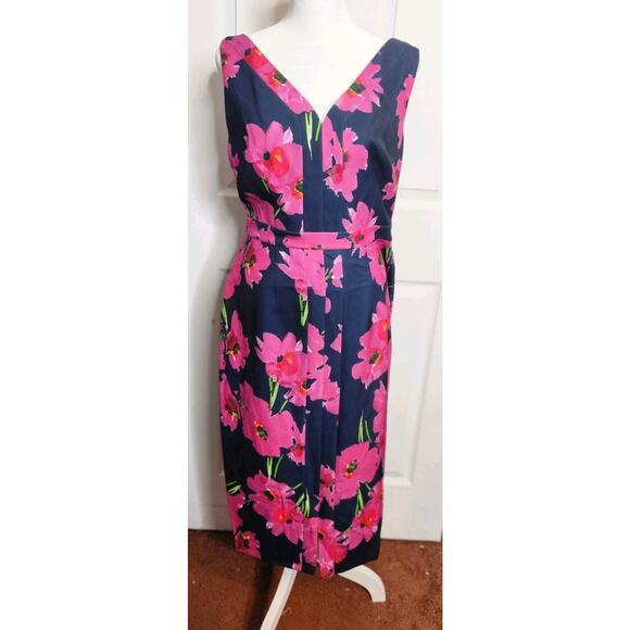 Trina Turk Womens 6 Floral Print Paneled Sheath Dress Purple Floral Sleeveless - Picture 1 of 13